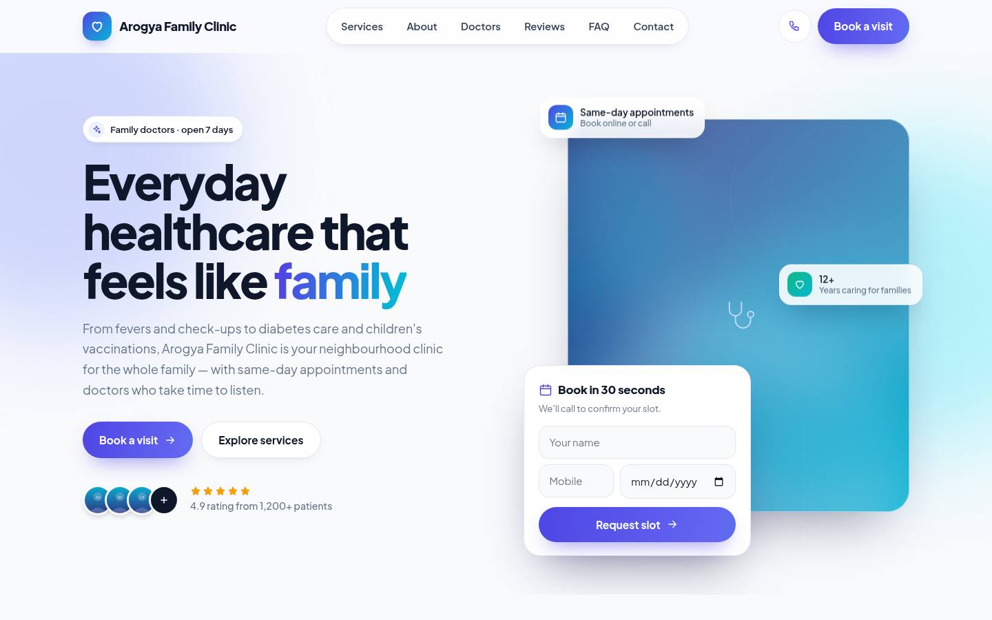 Aurora — family clinic website design
